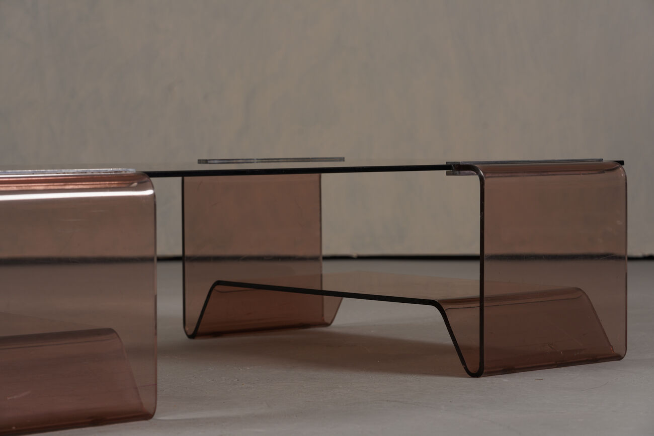 Vintage Michel Dumas plexiglass and glass coffee table for Roche Bobois, 1970s