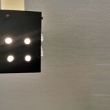 Space-Age square hanging lamp in white and black lacquered metal.