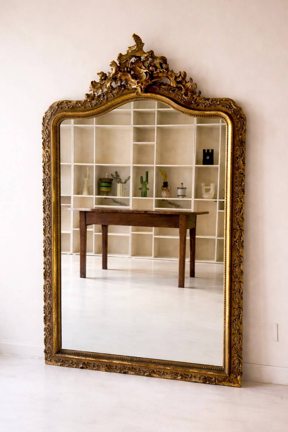 Antique Louis XV rococo mirror with a gilded pediment - 156 x 98 cm