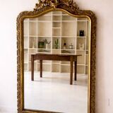 Antique Louis XV rococo mirror with a gilded pediment - 156 x 98 cm