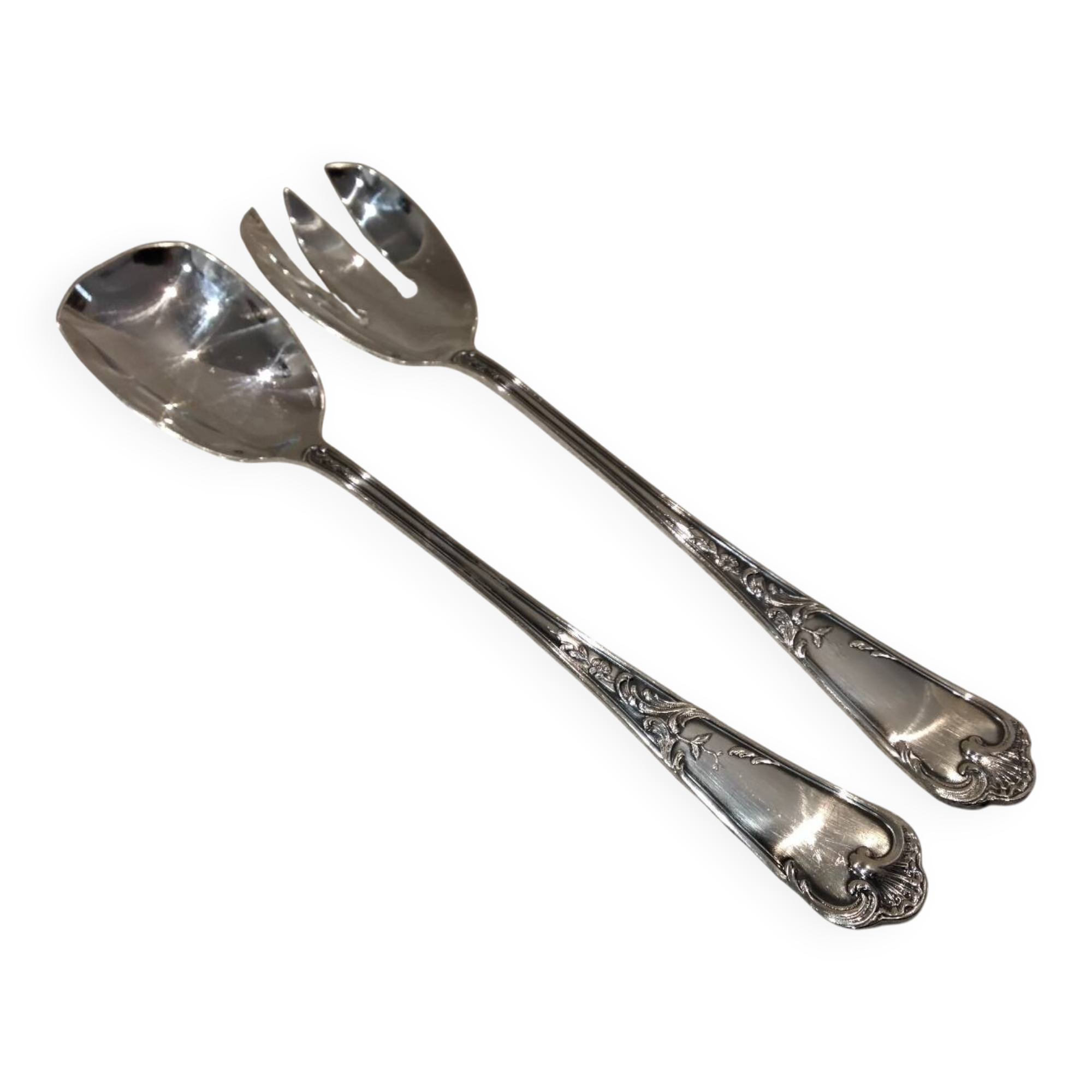 Silver-plated salad service for 2 pieces, Ercuis silversmith, Louis XV style, 29