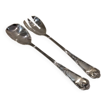 Service à salade 2 pièces en métal argenté orfèvre Ercuis Louis XV
