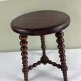 Signed turned wooden tripod stool