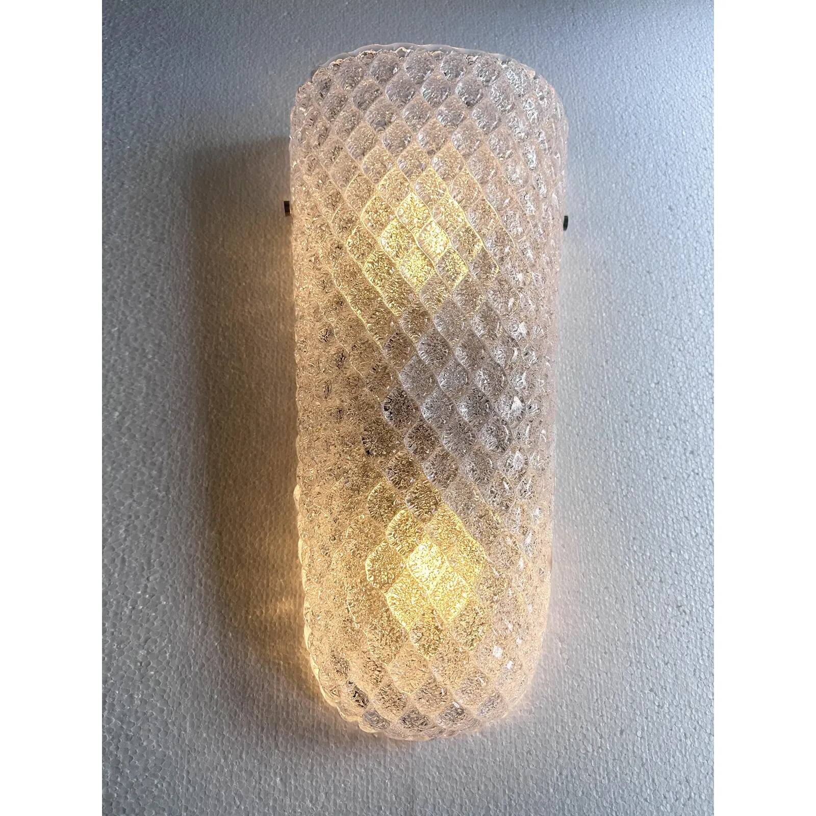 Set of Two Mid-Century Modern Transparent "Graniglia" Rombus Murano Glass