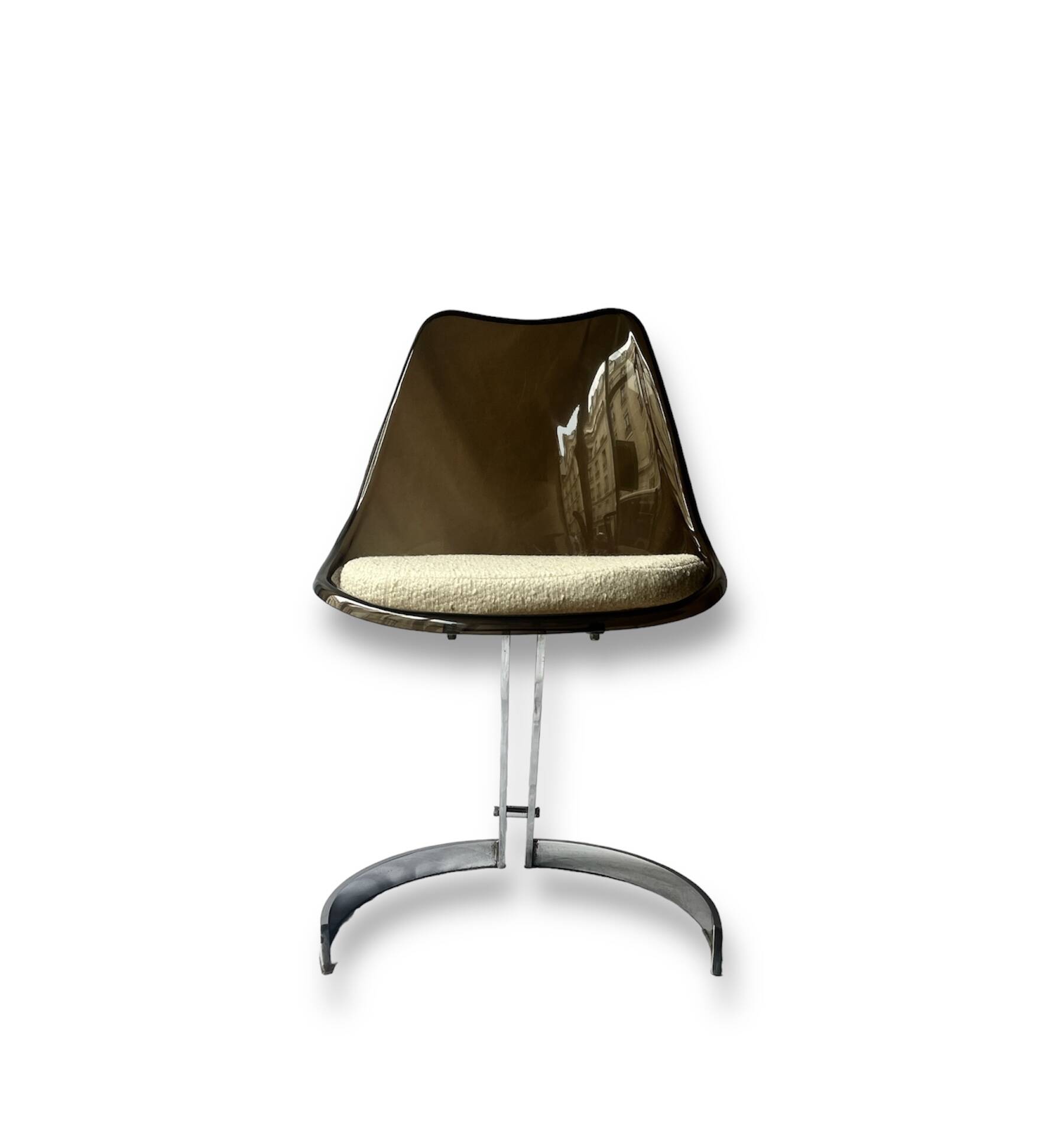 tulip chair in smoked plexiglass and chrome by Boris Tabacoff, design 1970