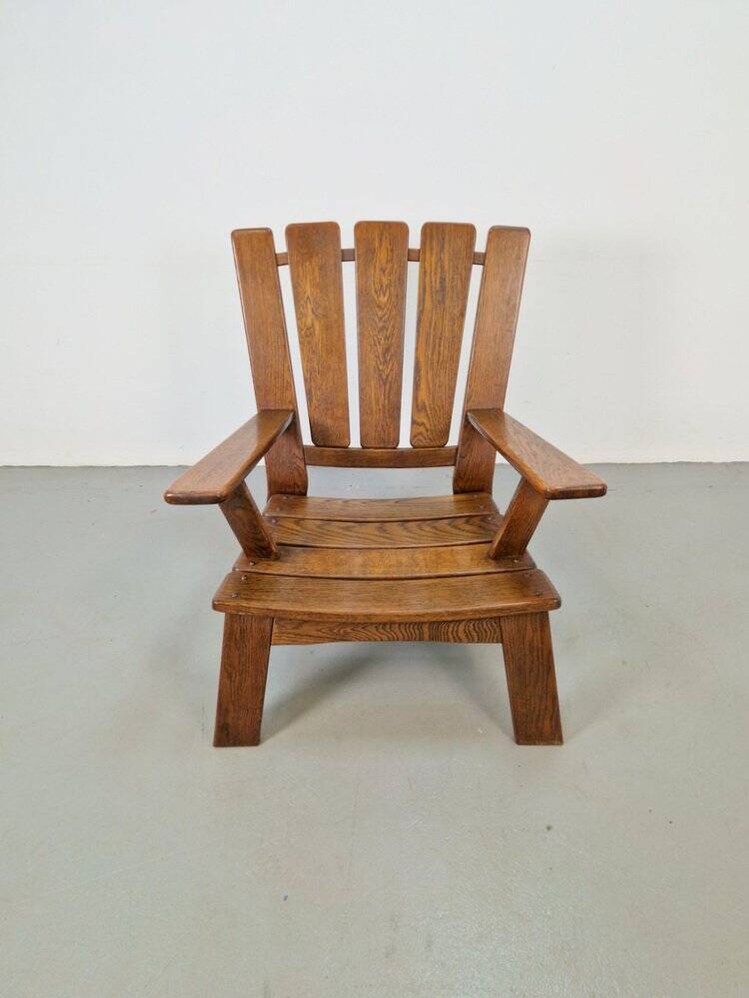 Brutalist Wood Armchair with Brown Leather Upholstery, Germany, 1960s