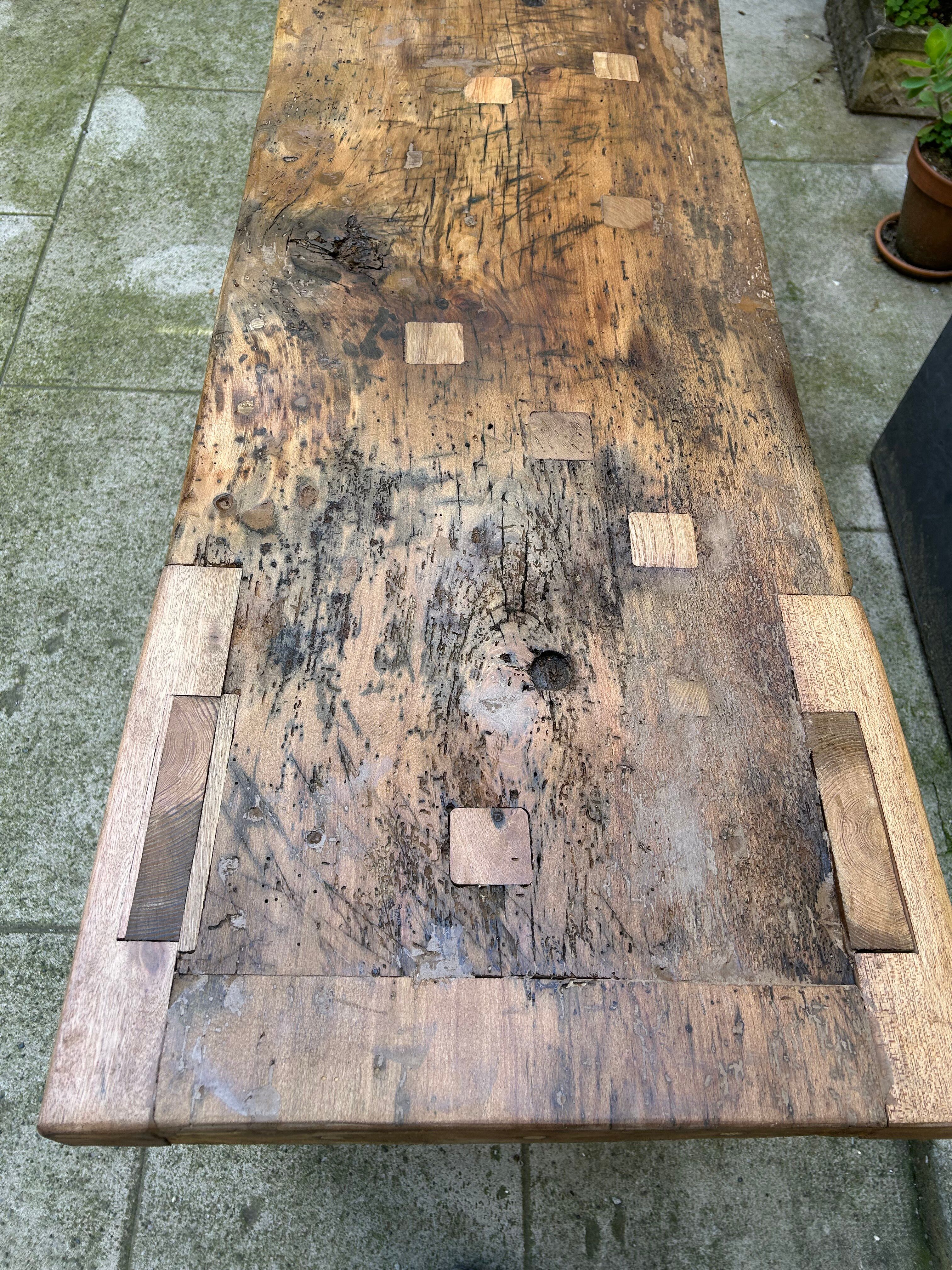 Old beech wood carpenter's workbench – over 100 years old – rustic style