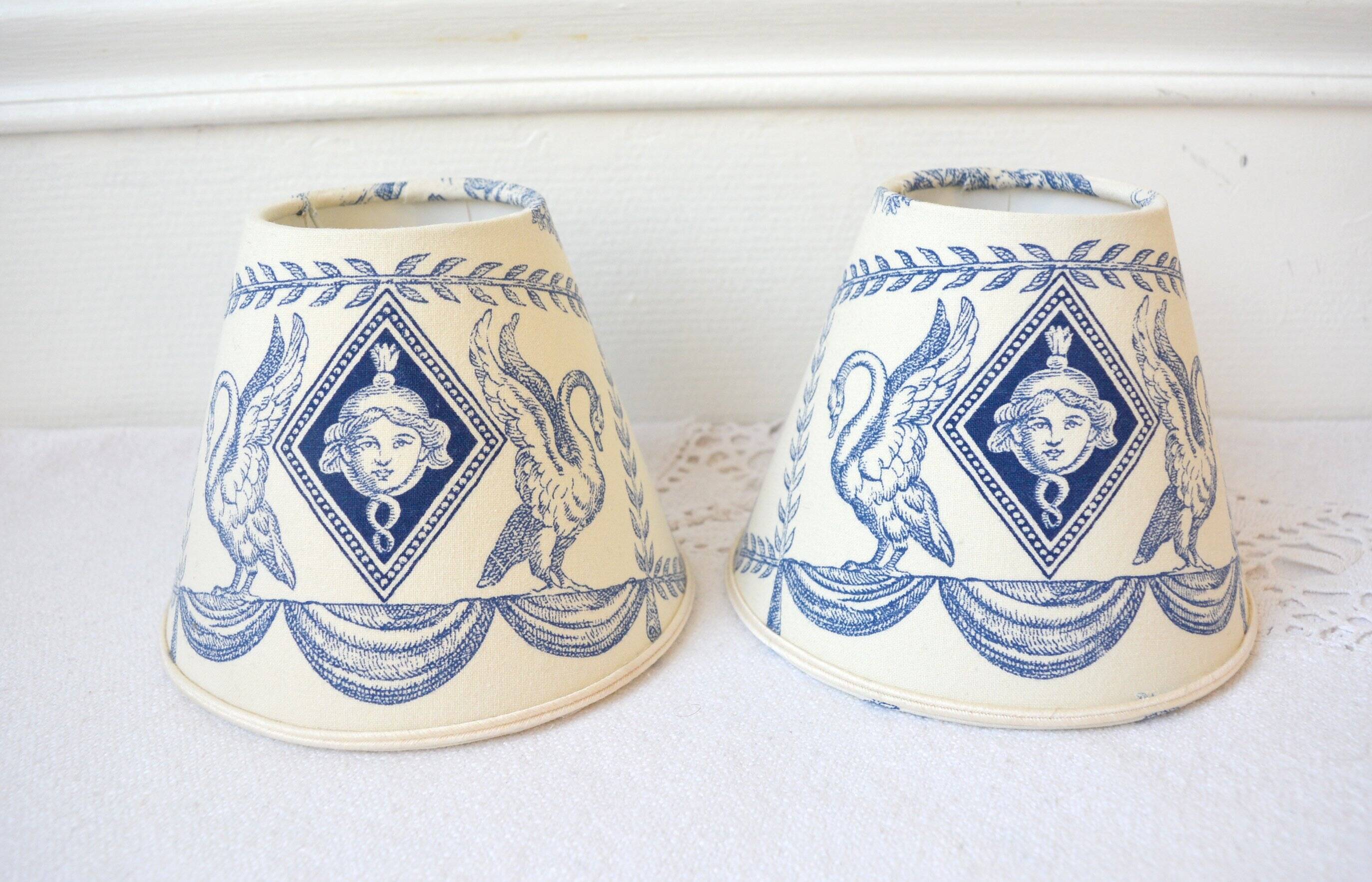 Set of 2 blue Toile de Jouy clip-on lampshades
