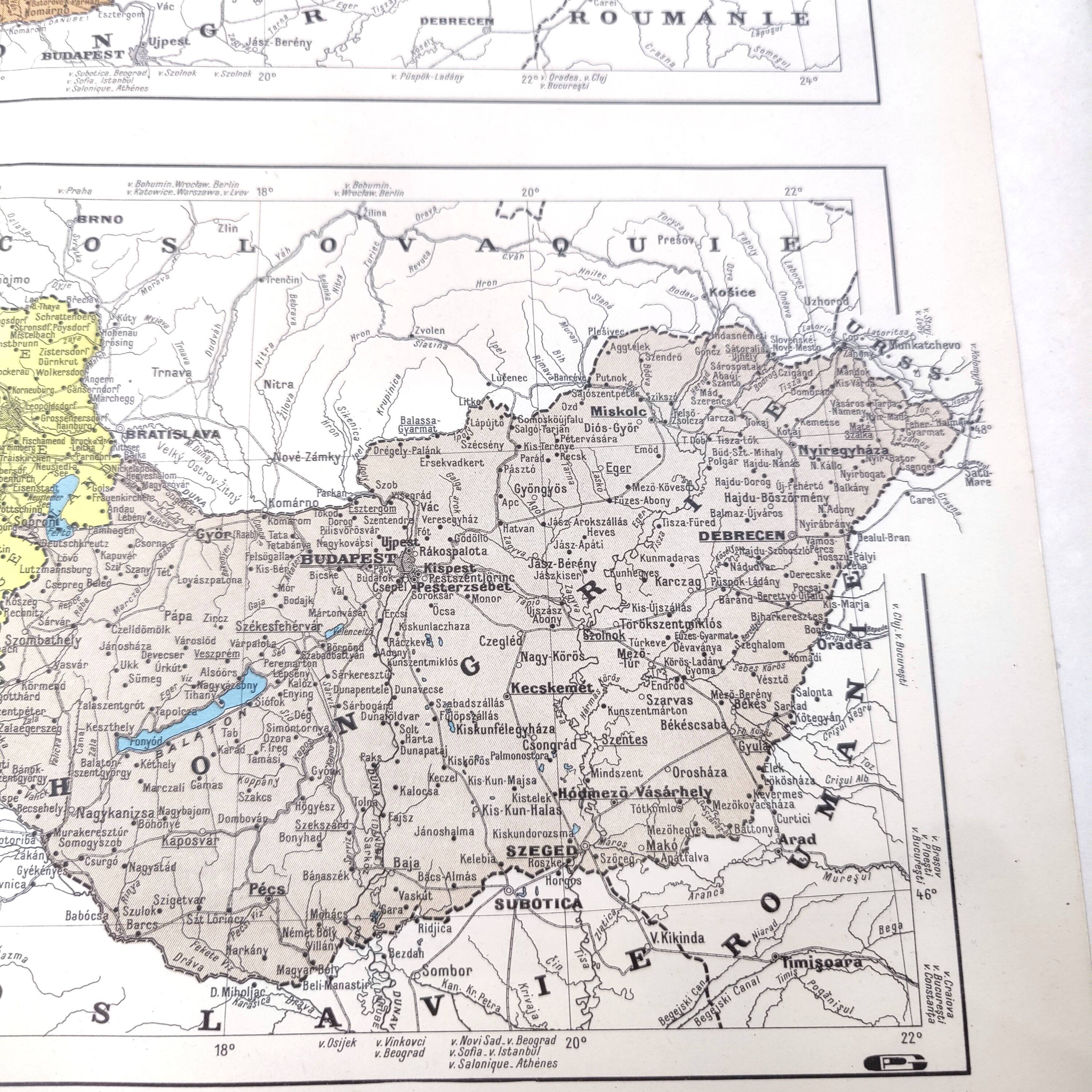 Old map Austria Czechoslovakia Hungary 43x43cm from 1950