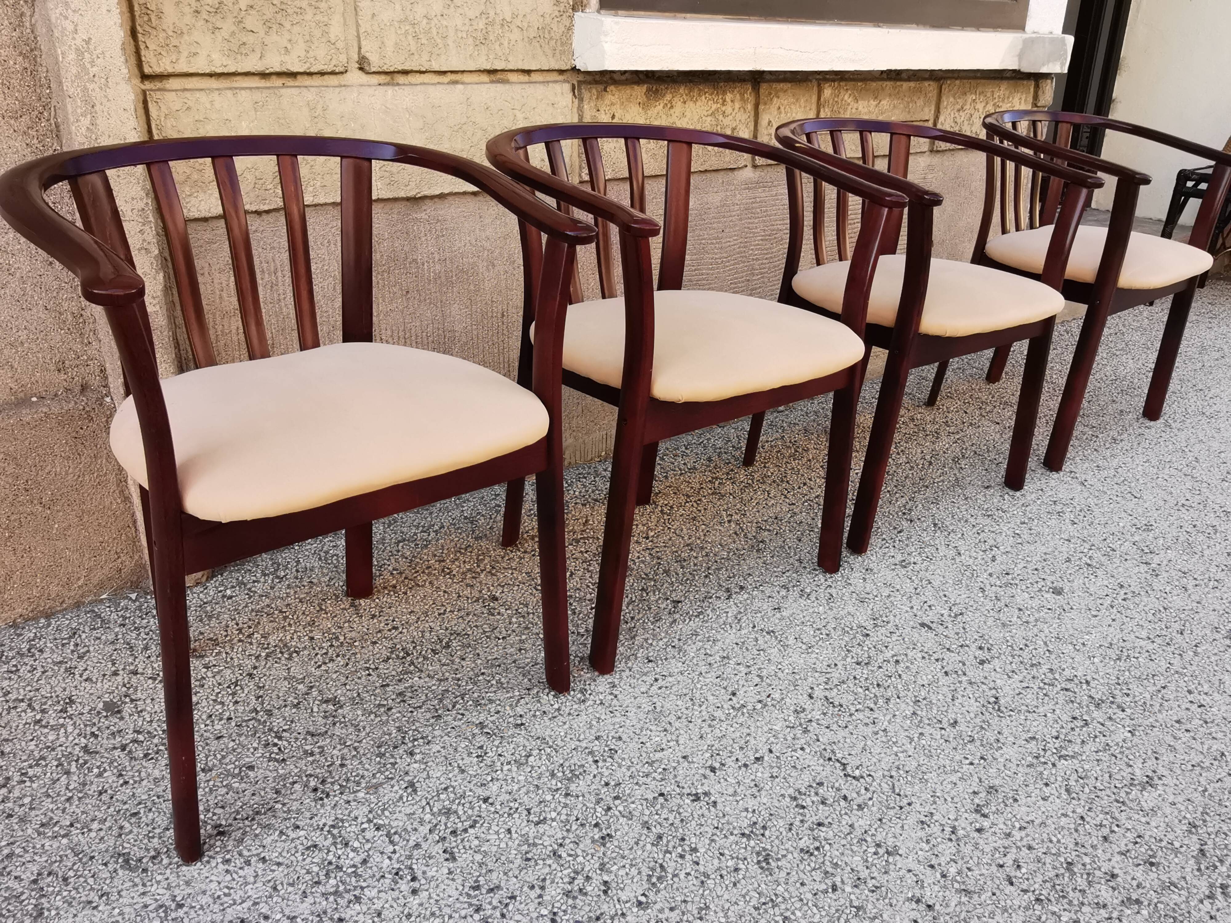Suite de 4 fauteuils bois vintage années 80
