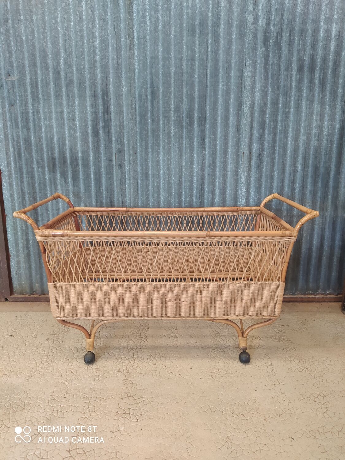 Vintage rattan wicker cot