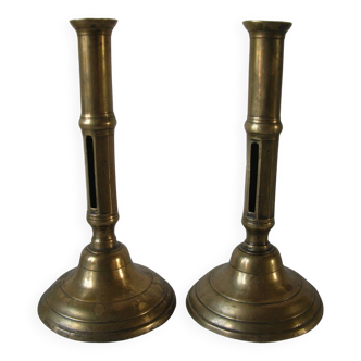 Old pair of brass candlesticks 21 cm country kitchen decor