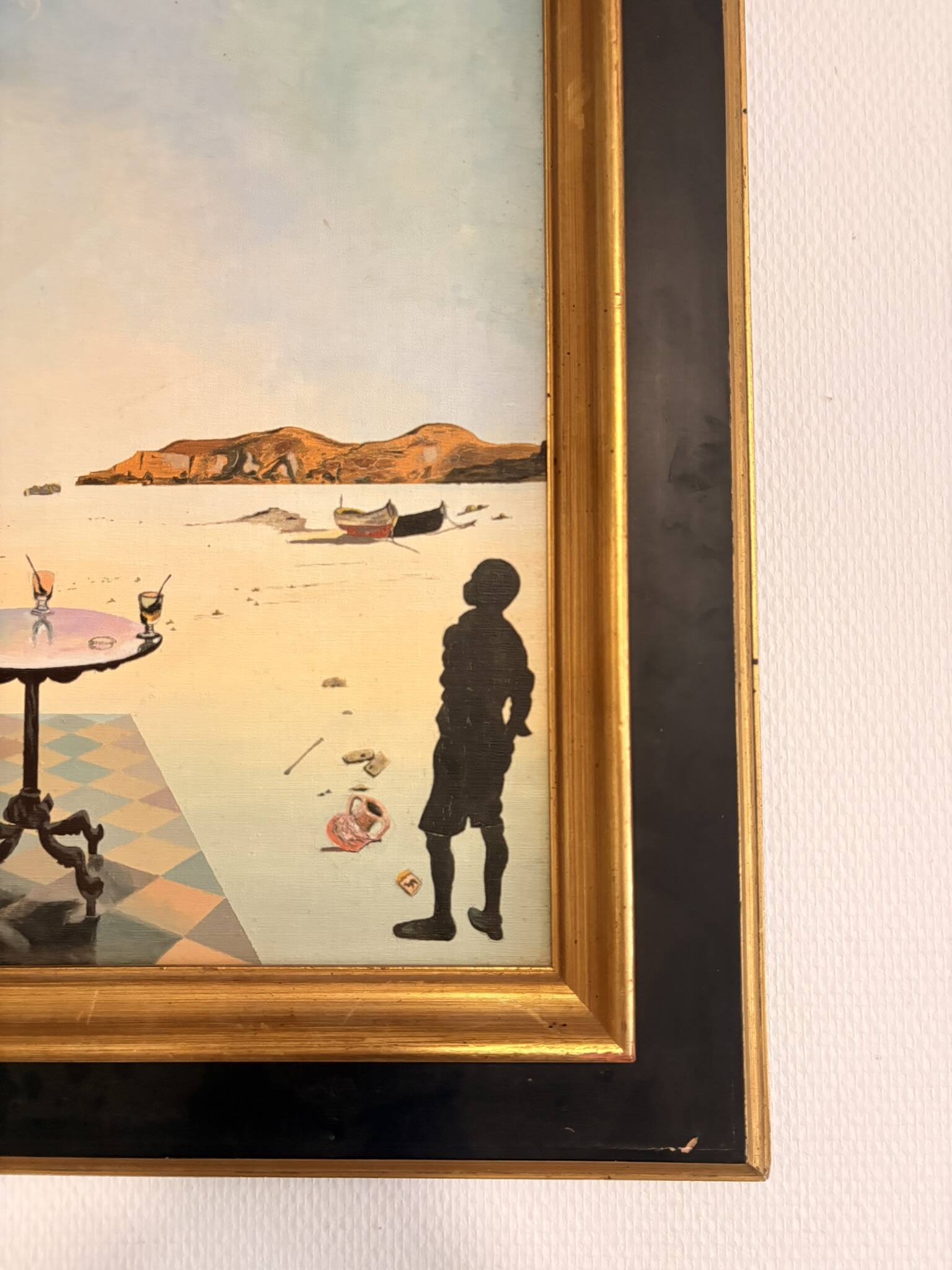 Oil Painting Canvas Solar Table After Salvador Dali Mid Century