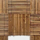 Large Audoux style coffee table in bamboo, rattan & ceramic, France 60