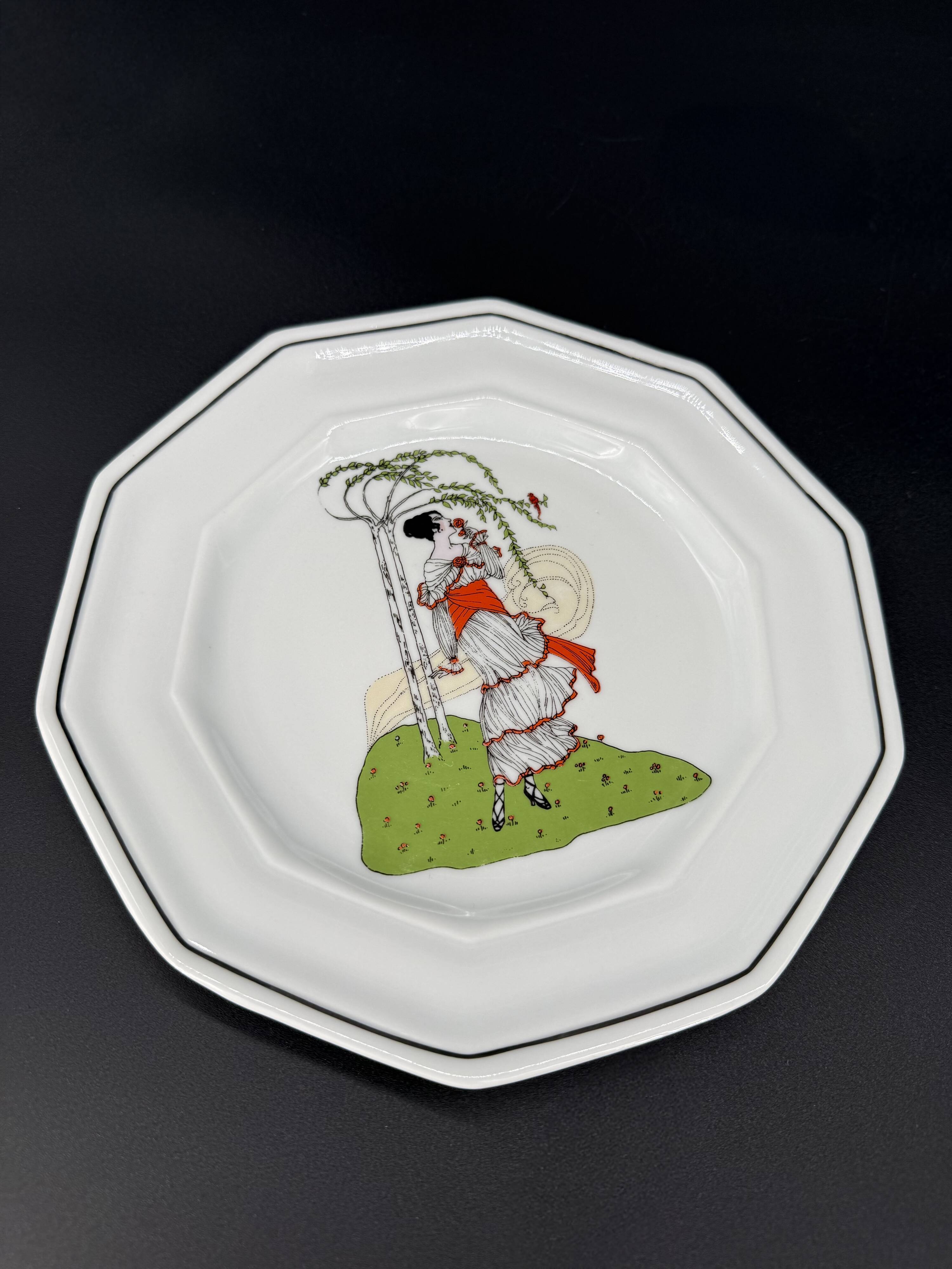 3 octagonal Art Deco plates in Médicis porcelain