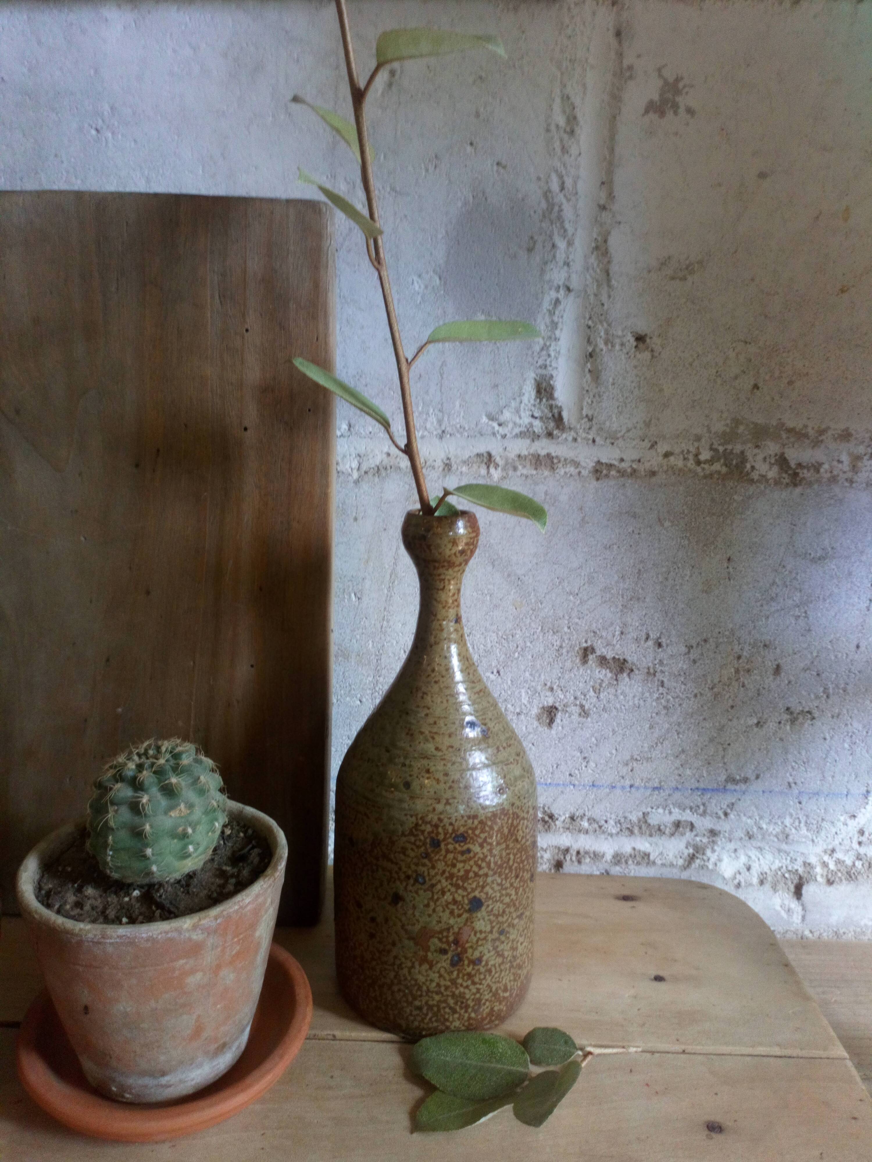 Bottled sandstone vase with a narrow neck