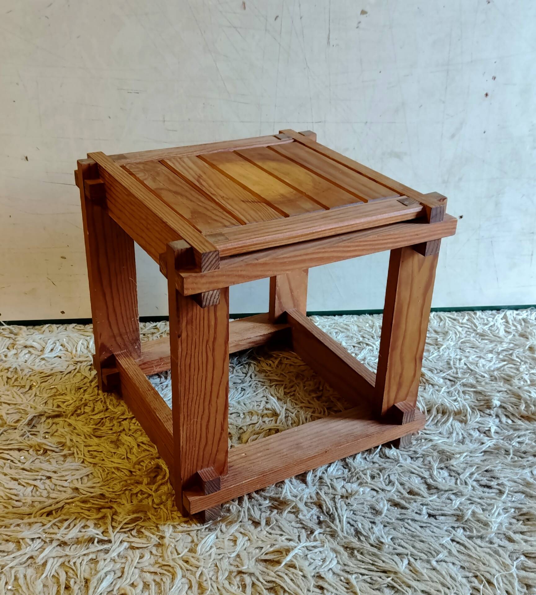 Solid wood coffee table in brutalist style - mid 20th century.