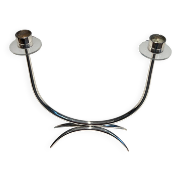 Bougeoir design en métal argenté et plexiglass