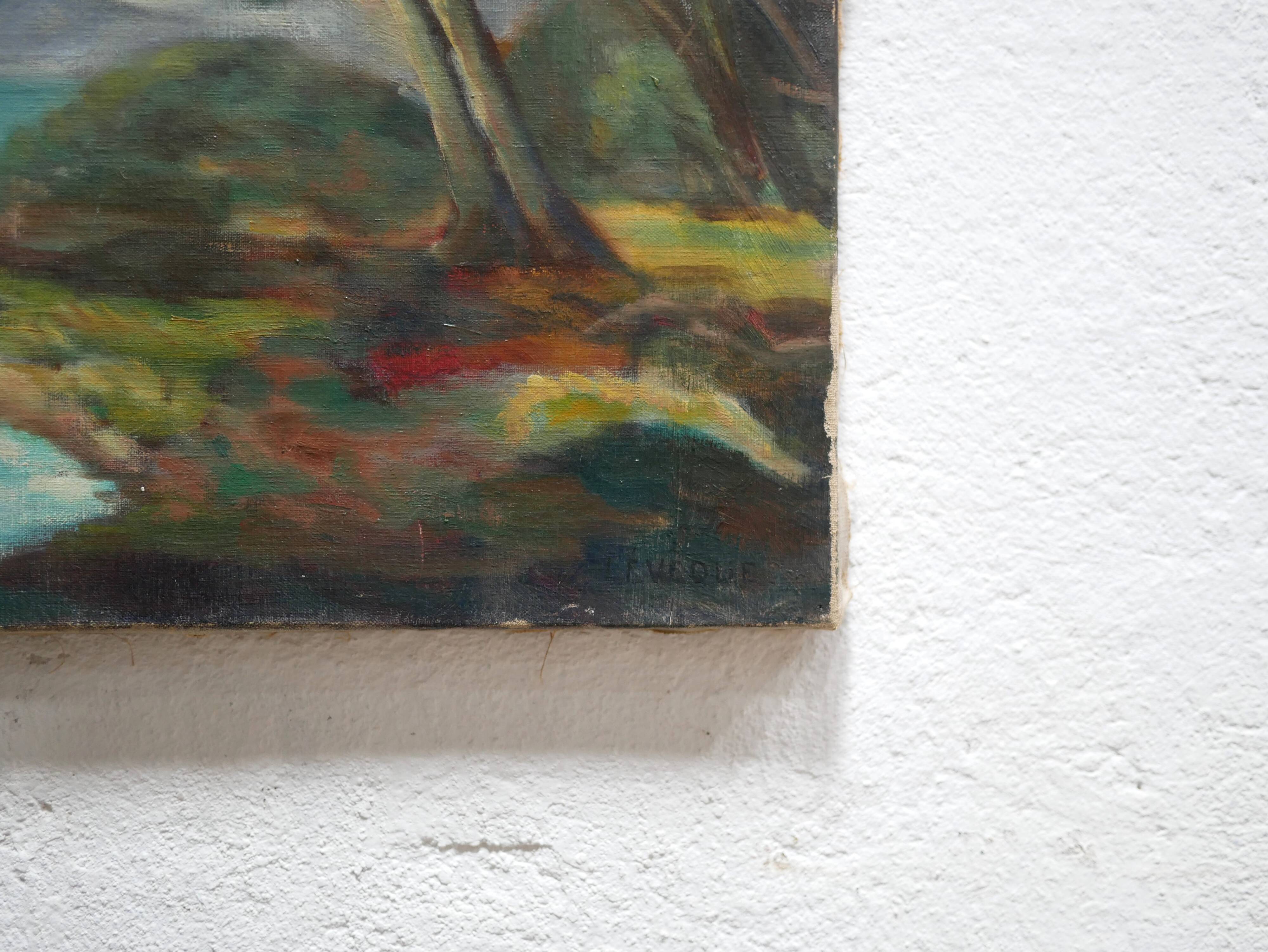 Painting on old canvas signed Lévêque