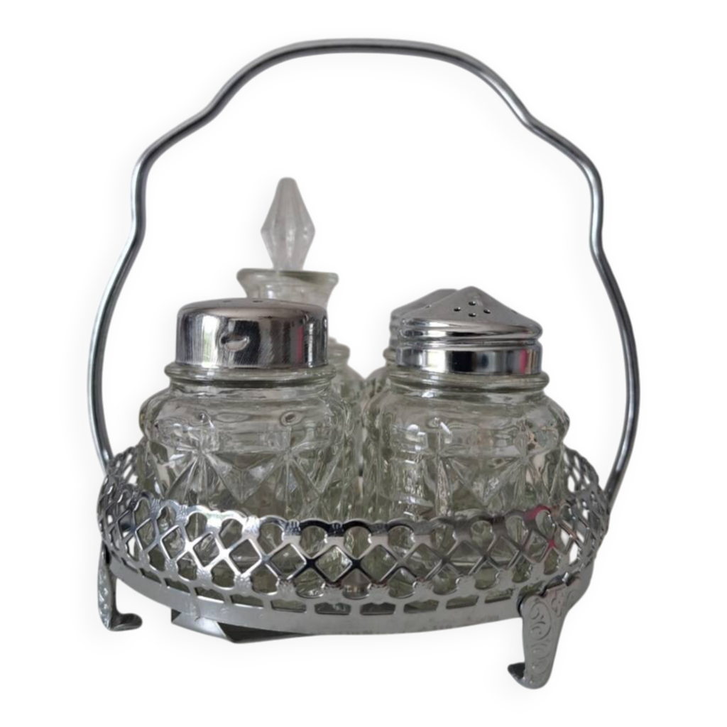 Service à condiments vintage en verre et métal | Selency