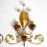 Pair of gold plated Italian 1980's floral Regency Murano glass sconces