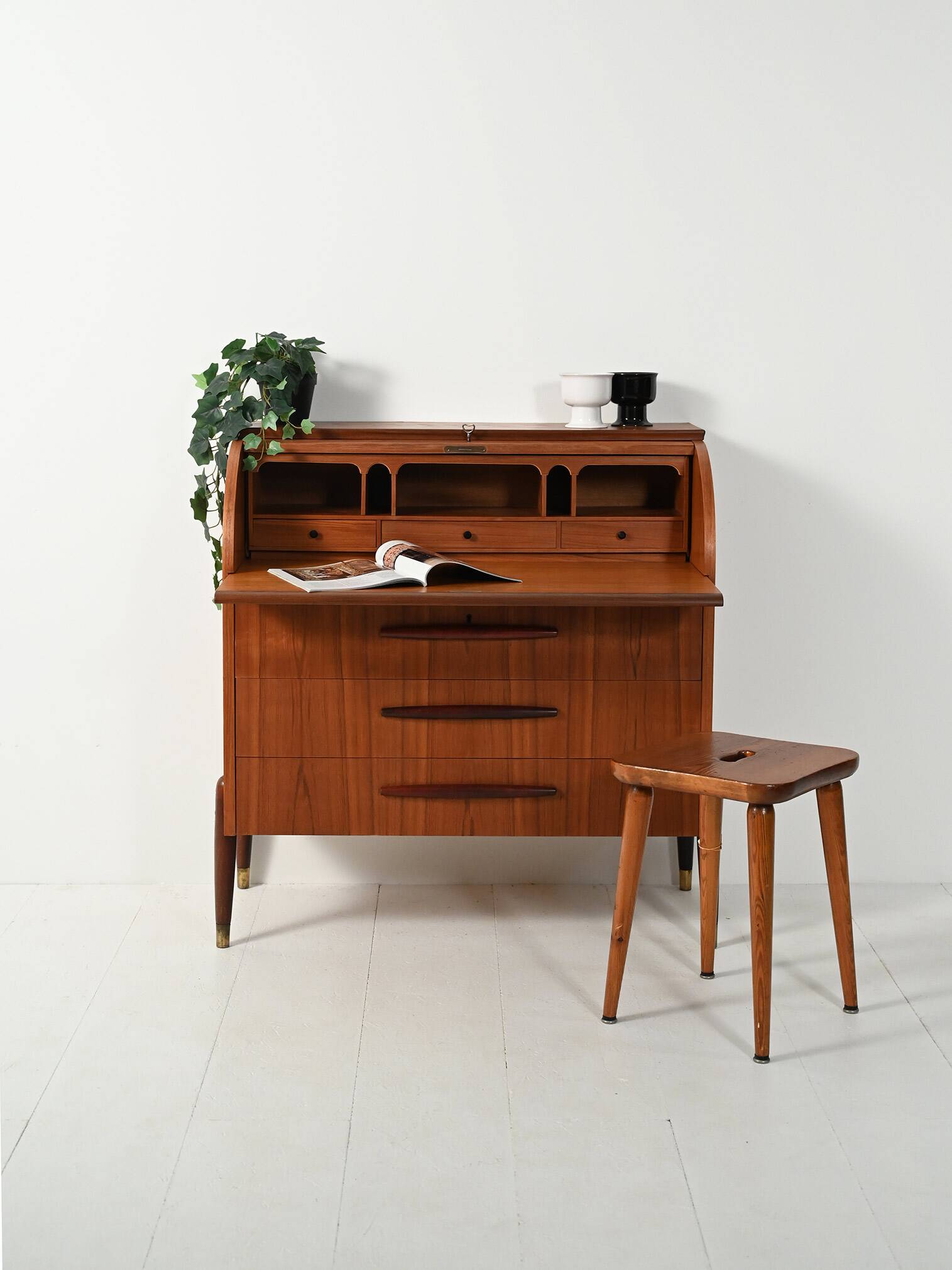 1950s Scandinavian teak secrétaire with elongated sculpted pulls