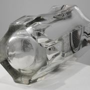 Art Deco Glass Vase with Black Graphic Decoration, France, circa 1940