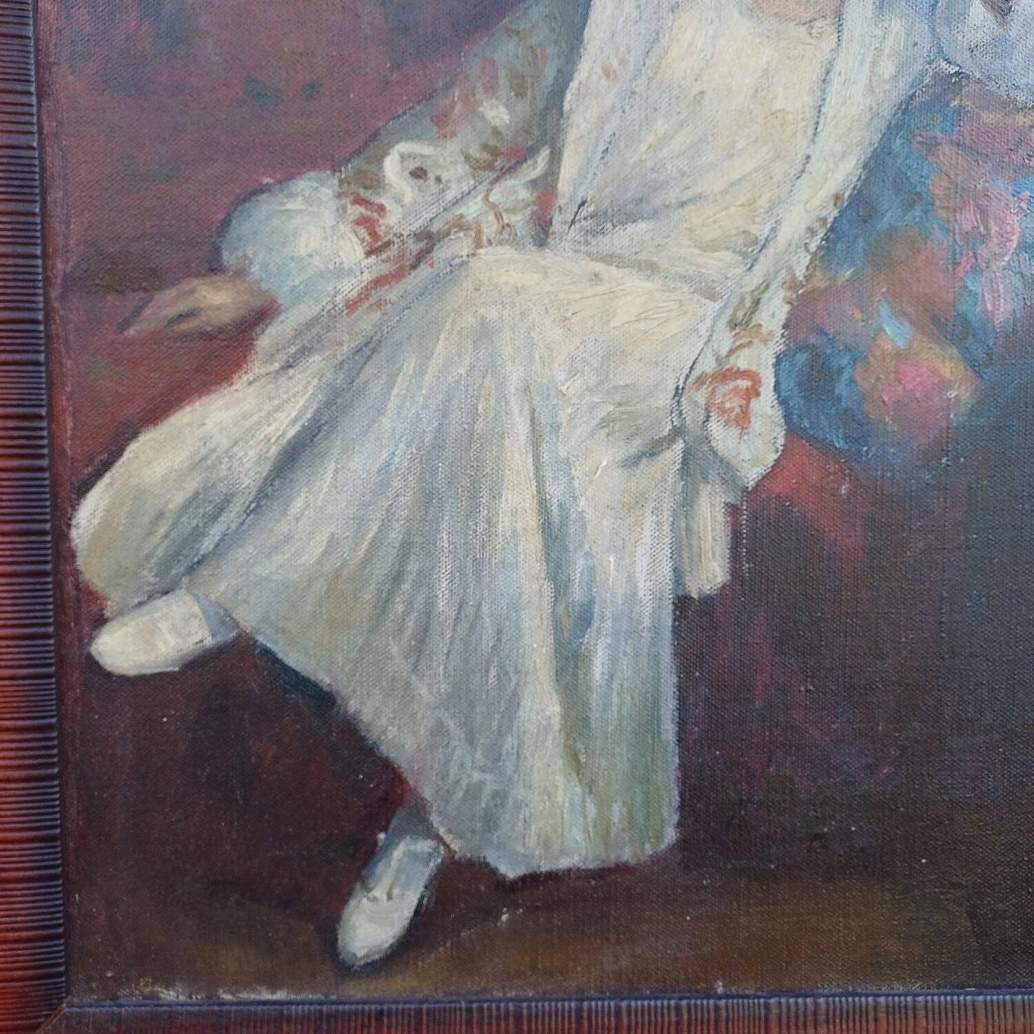 Peinture ancienne art déco femme assise huile sur toile Louis Demailly