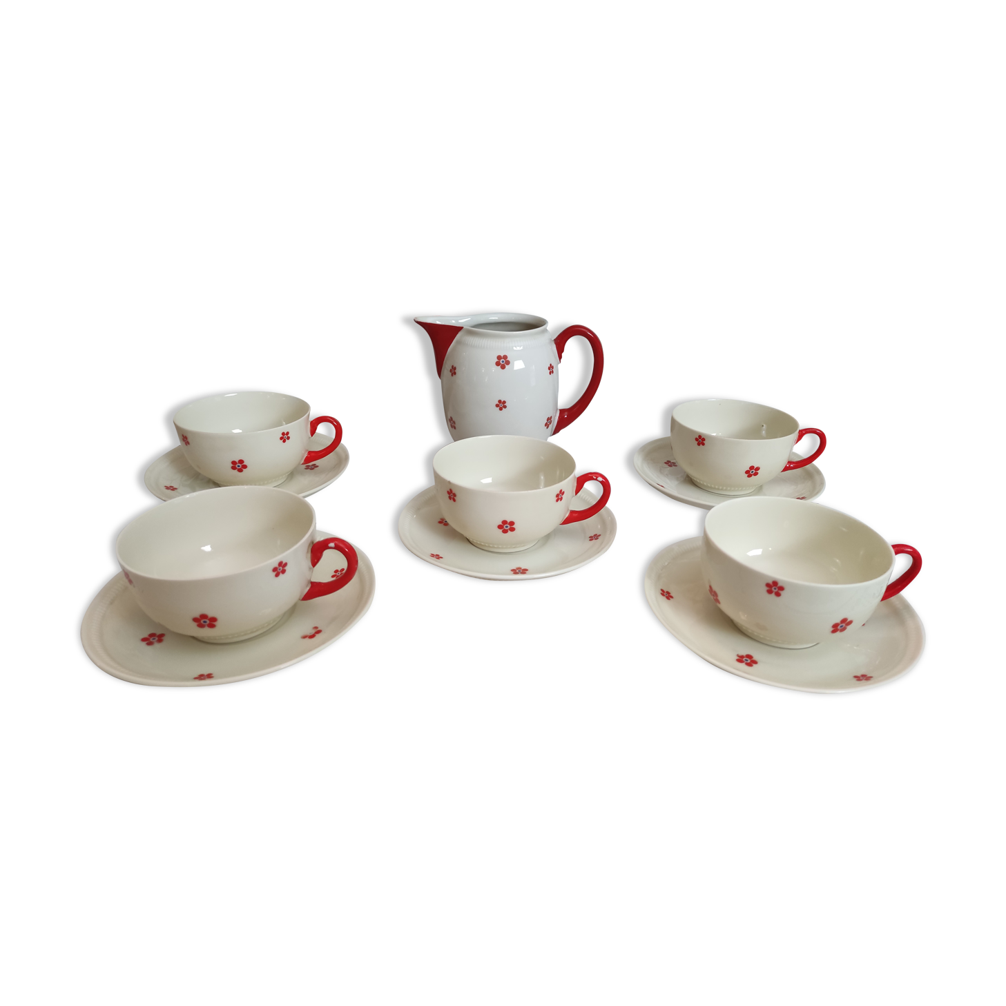 Service à café ou à thé 11 pièces en porcelaine Bavaria beige et petites fleurs oranges