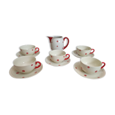 Service à café ou à thé 11 pièces en porcelaine Bavaria beige et petites fleurs oranges