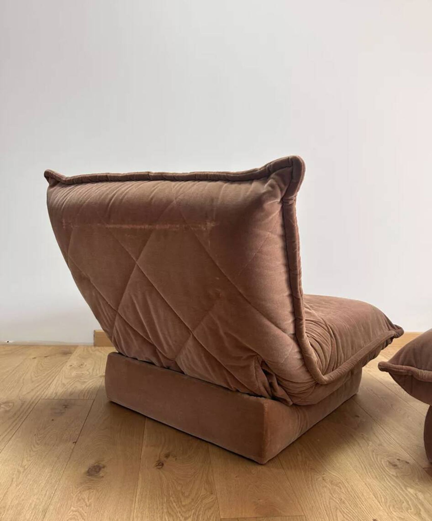 Vintage armchair and ottoman, brown velvet, Switzerland 1960
