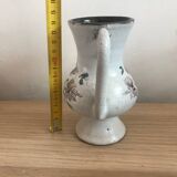 Small stoneware vase with handles and floral motifs Enameled In very good condition