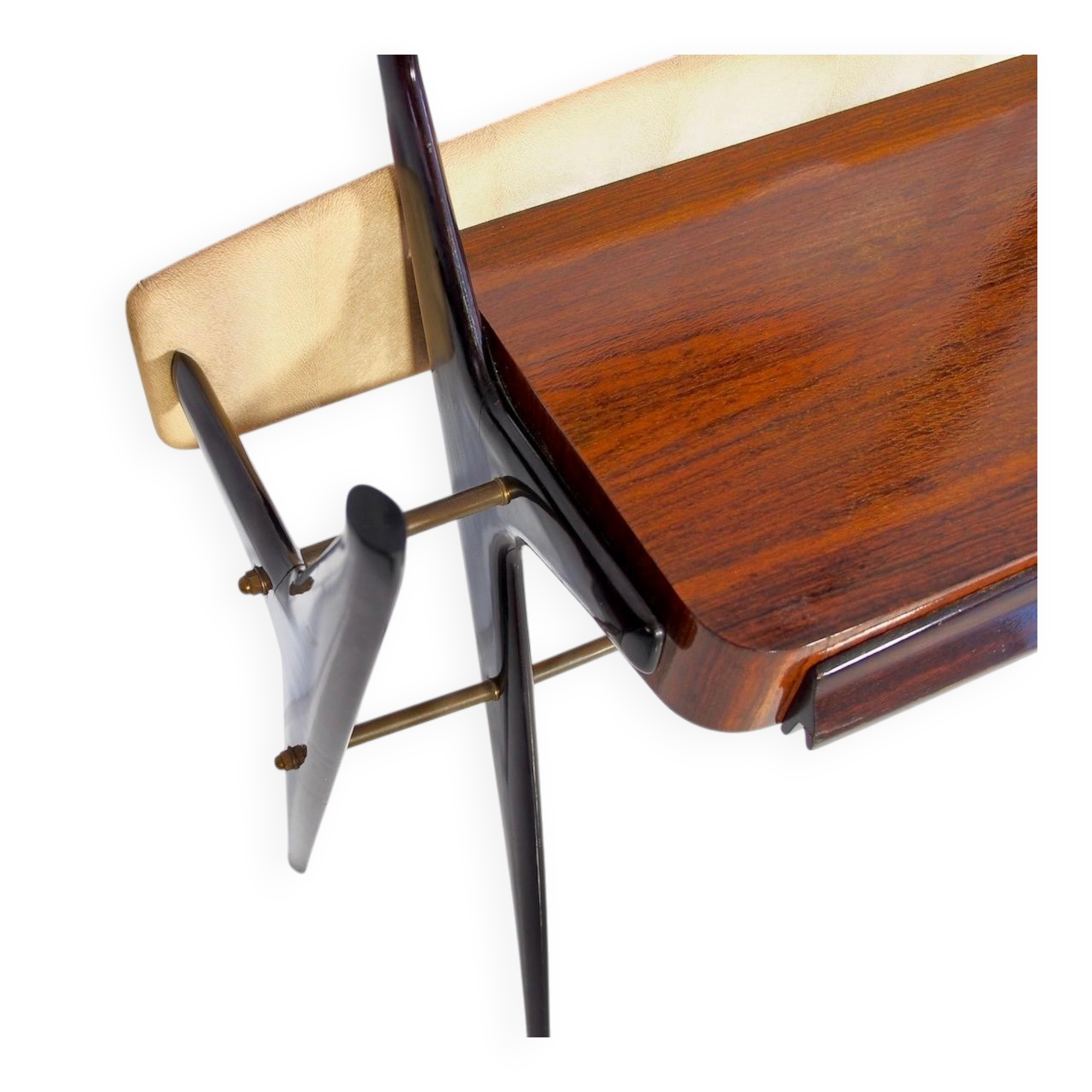 Table console laquée avec plateau en verre et miroir