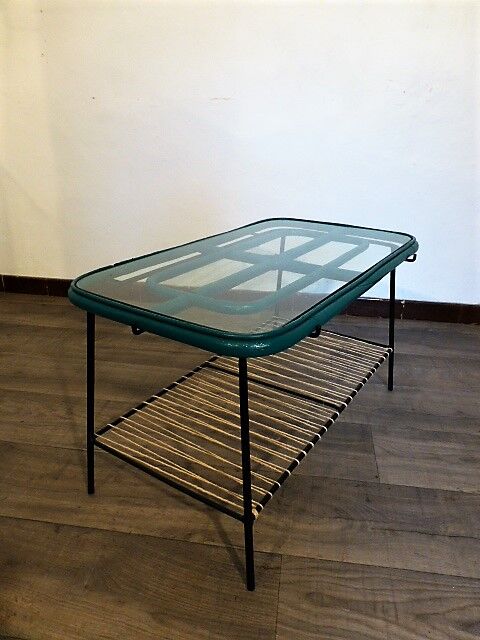 Table basse en rotin, métal et corde 1960