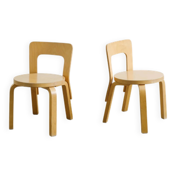 Pair of Finnish Wooden N65 Children Chairs by Alvar Aalto, 1990s