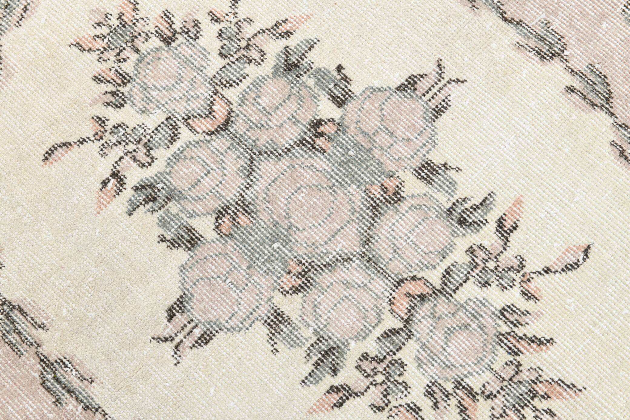 3x6 Gray & Cream Oriental Turkish Vintage Rug, 110x192Cm