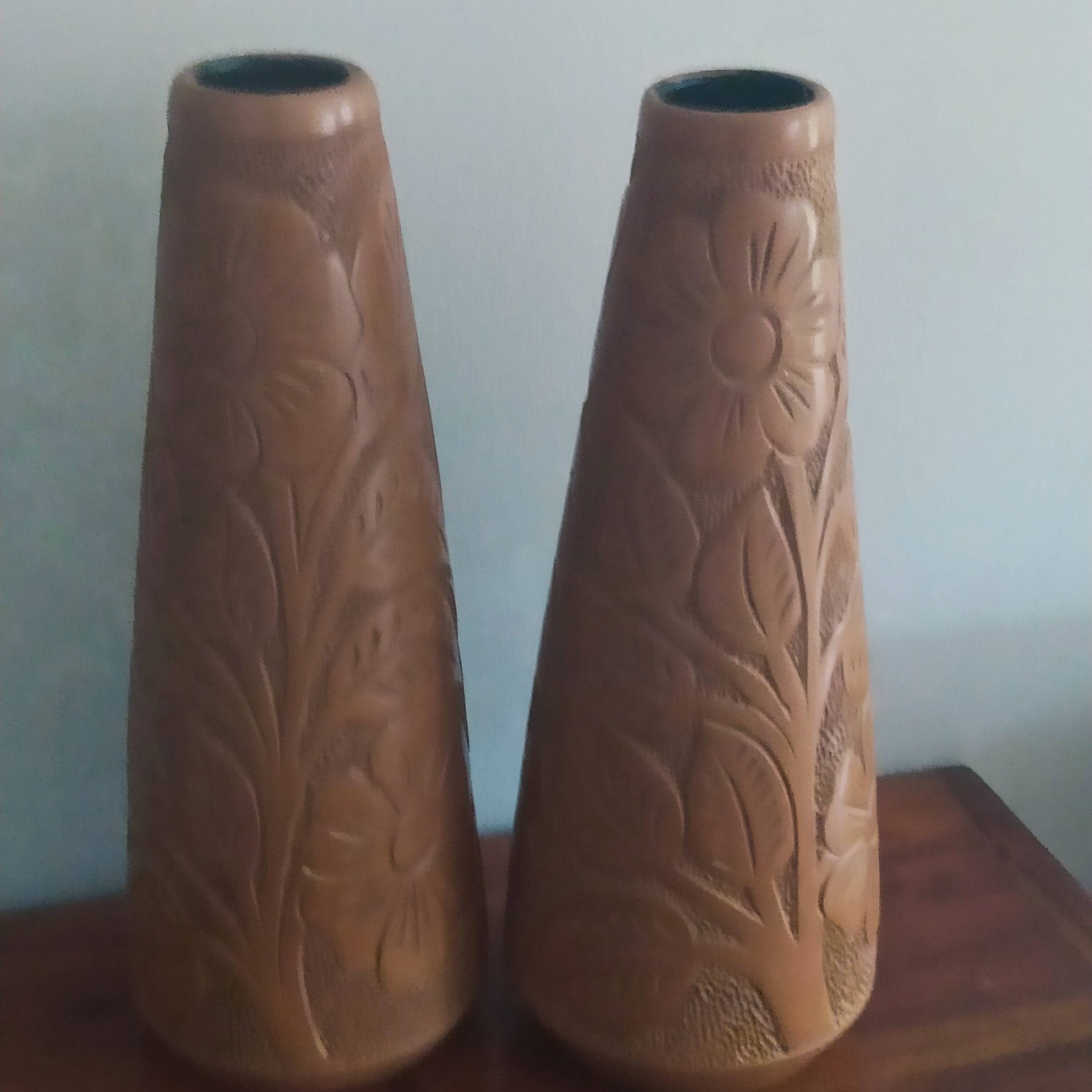 pair of engraved terracotta vases 1969