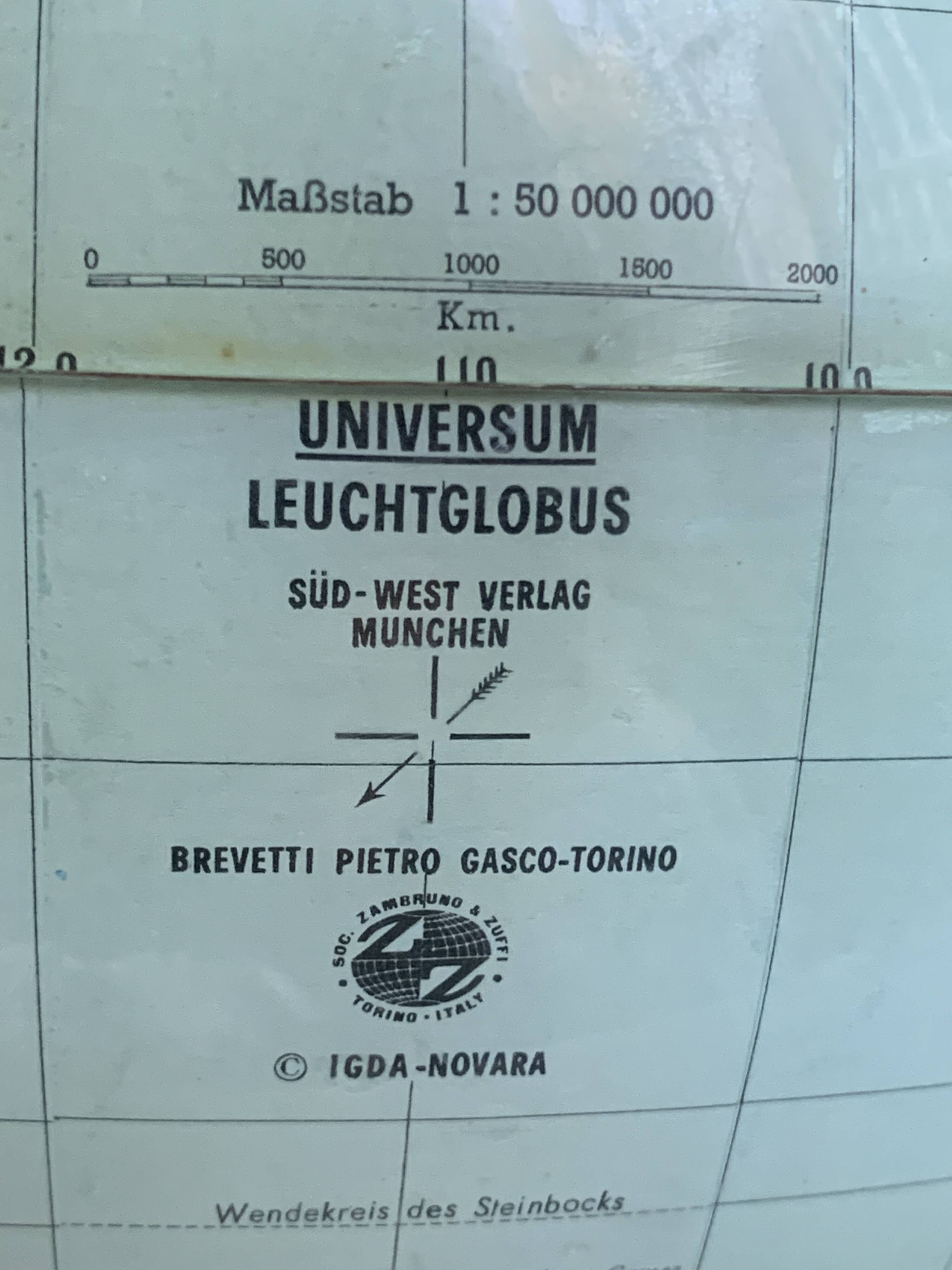 Globe vintage 1960 terrestre lampe Süd-west verlag Munchen  - 34 cm