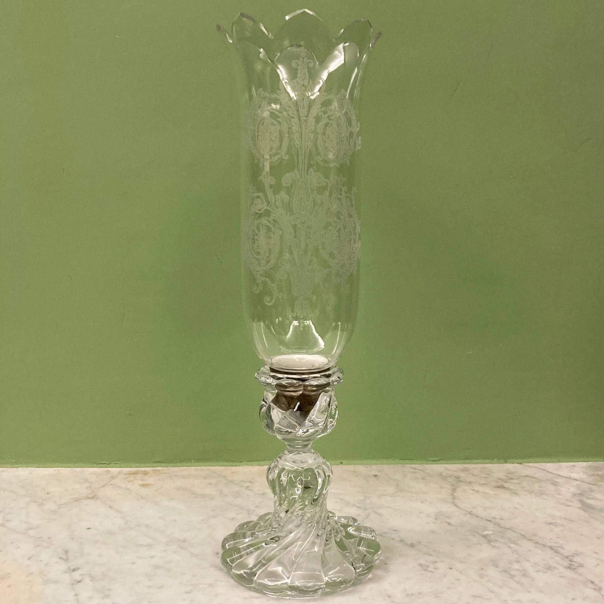 Baccarat crystal bamboo twist candle holder, signed.