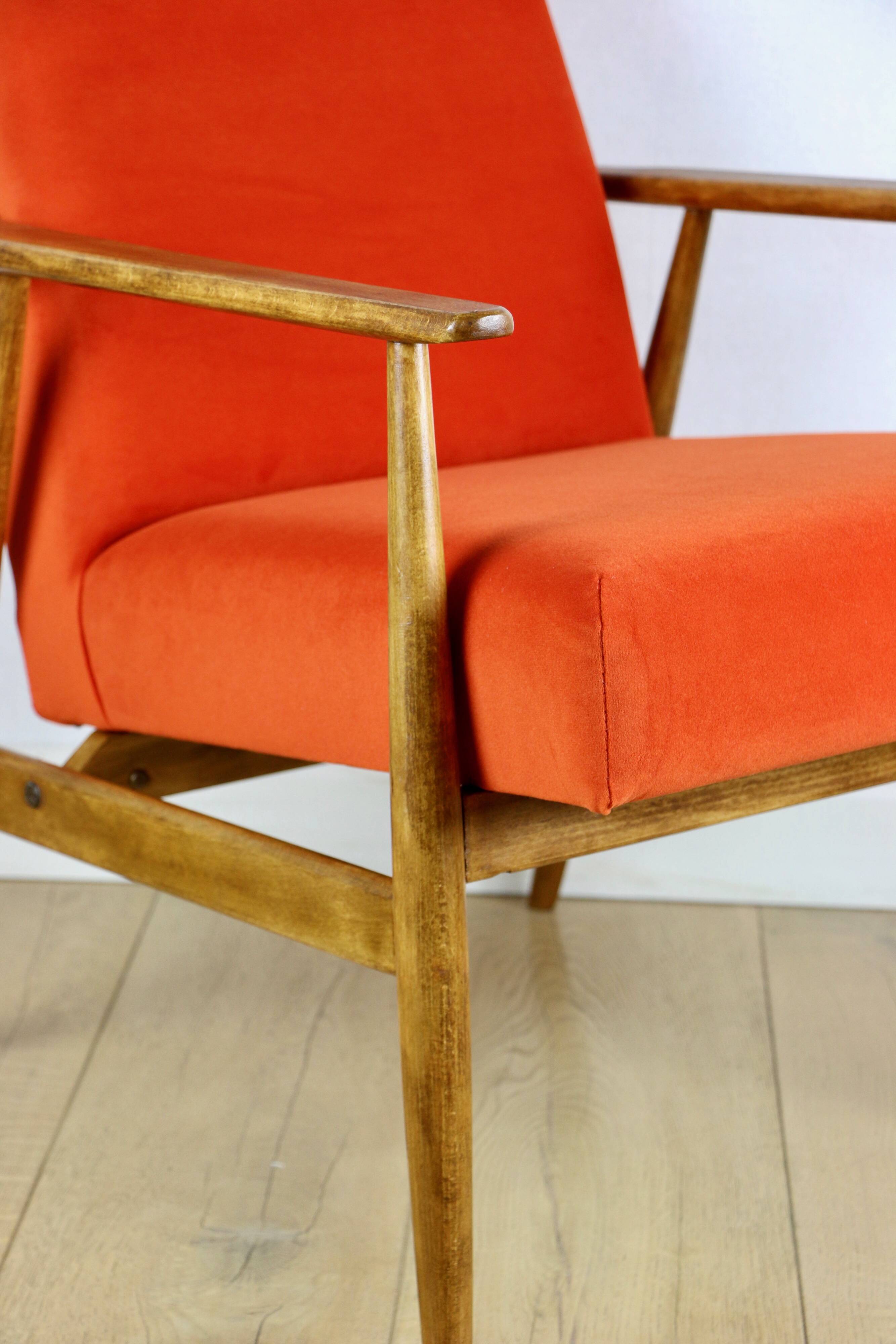 Armchair 'Lis', 1970s design by Henryk Lis, orange - 2 pieces available