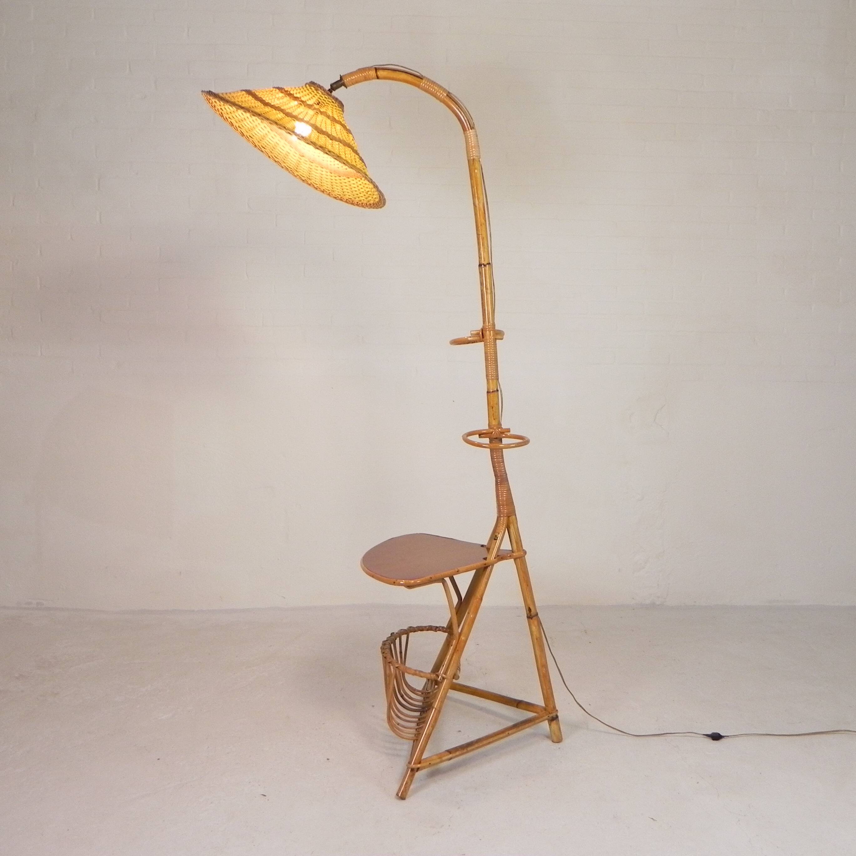 Bamboo floor lamp, 1950s