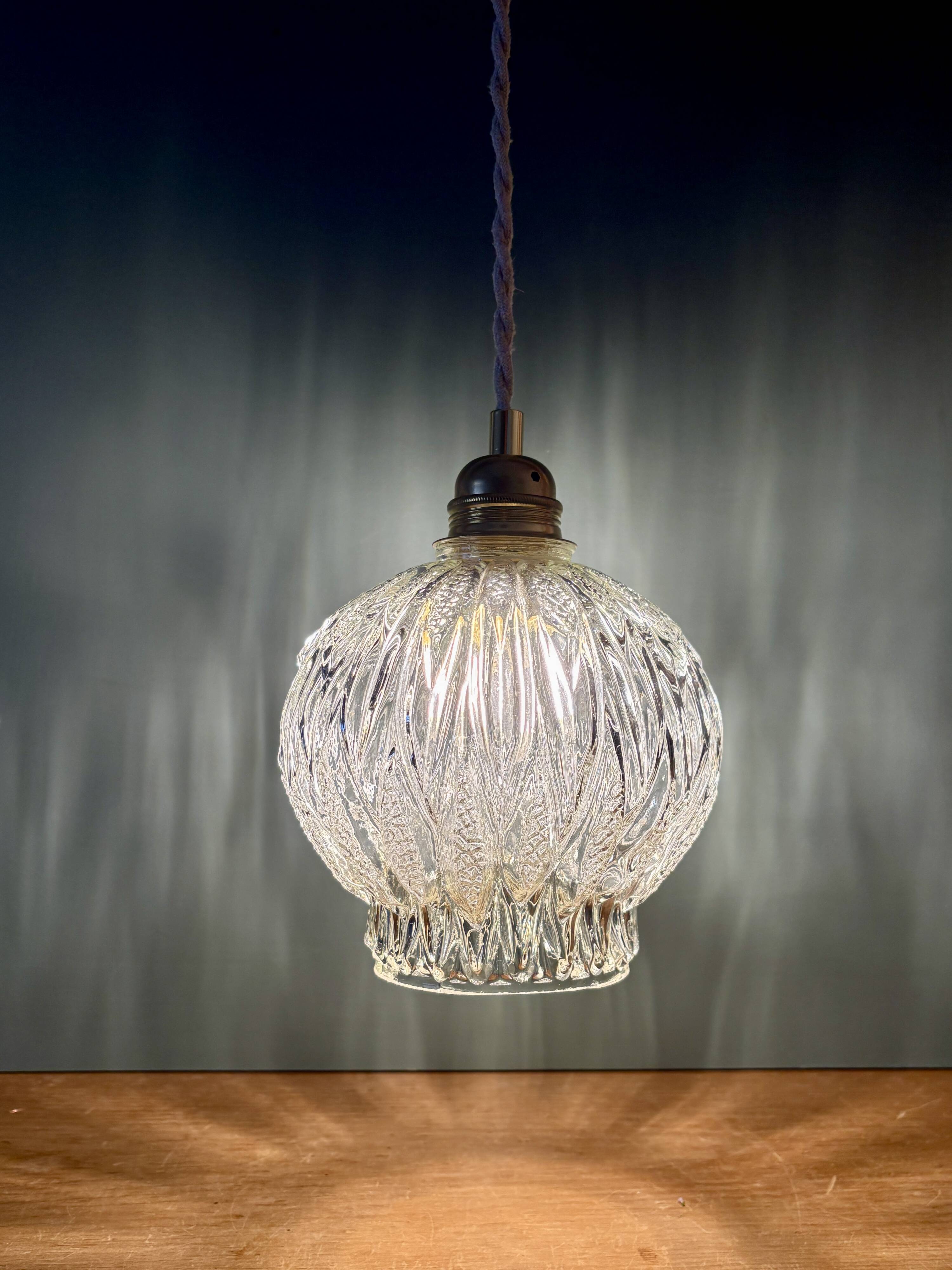 Vintage globe pendant light in molded glass