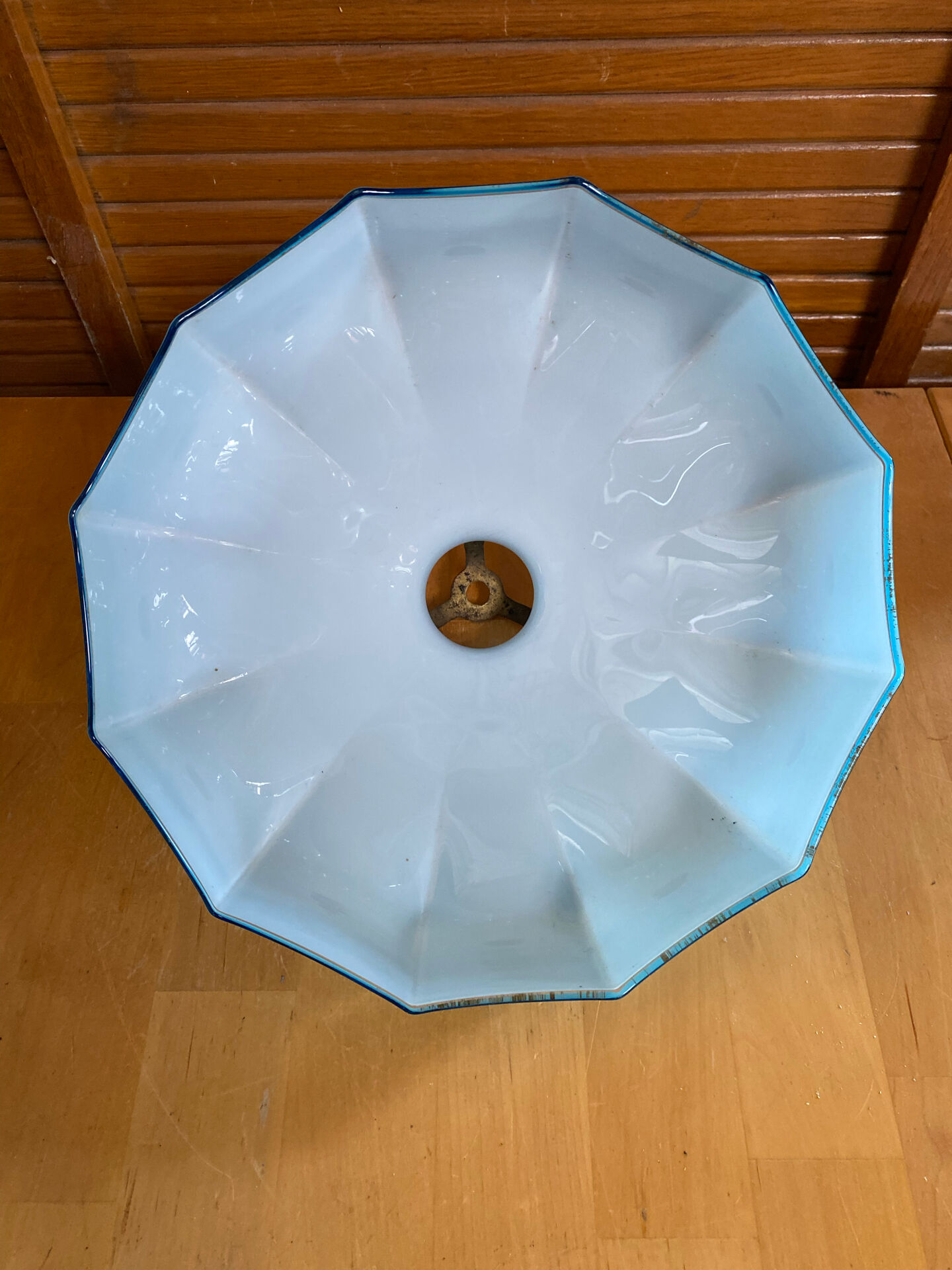 Old Suspension Opaline Blue Lampshade White Interior + Brass #E