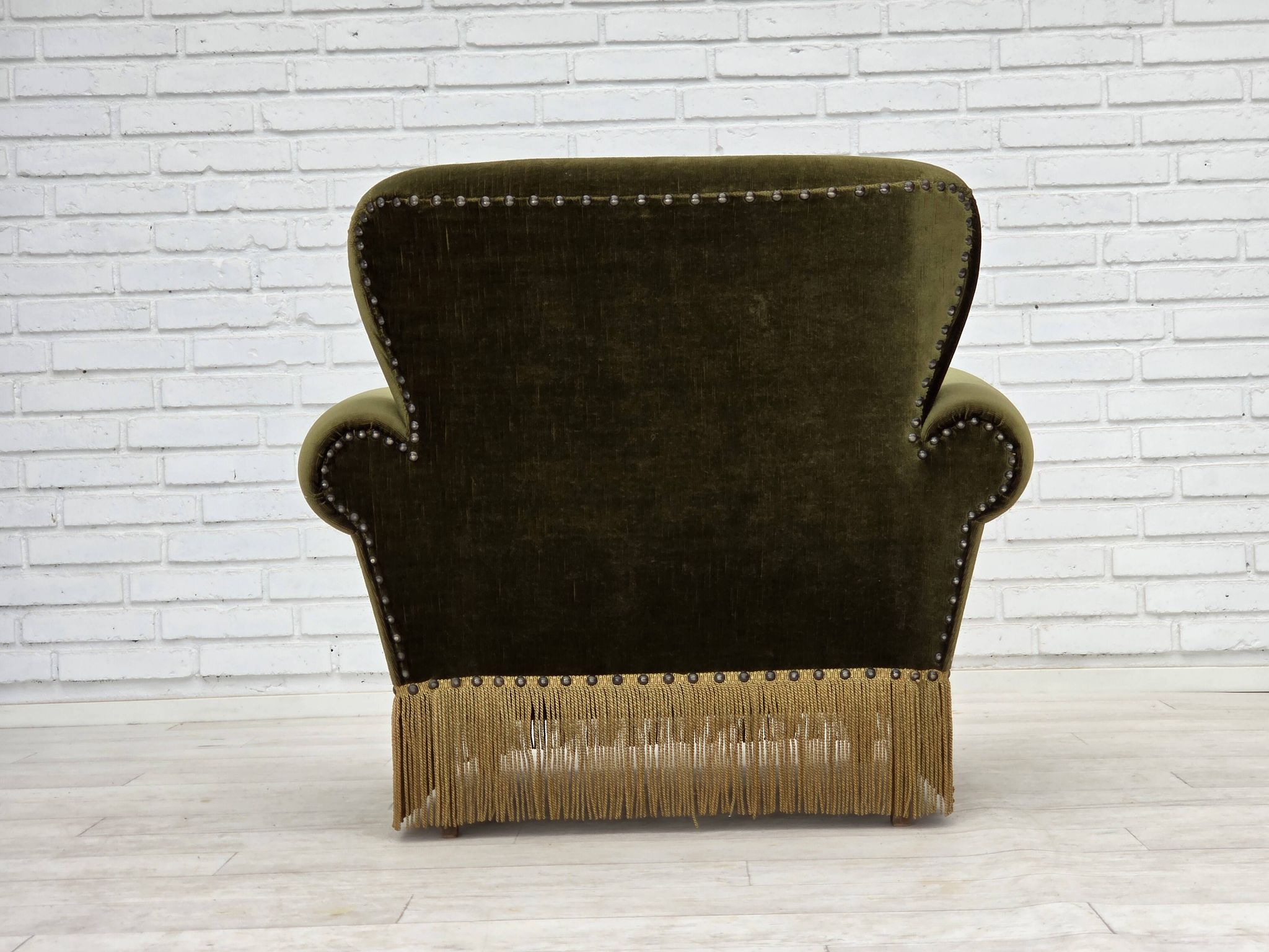 1970s, Danish lounge chair, low, furniture velour, ash wood legs.