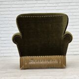 1970s, Danish lounge chair, low, furniture velour, ash wood legs.