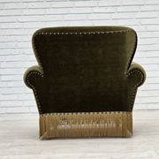 1970s, Danish lounge chair, low, furniture velour, ash wood legs.
