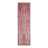 Tapis couloir vintage turc Oushak fait à la main en laine et coton rose 90x312