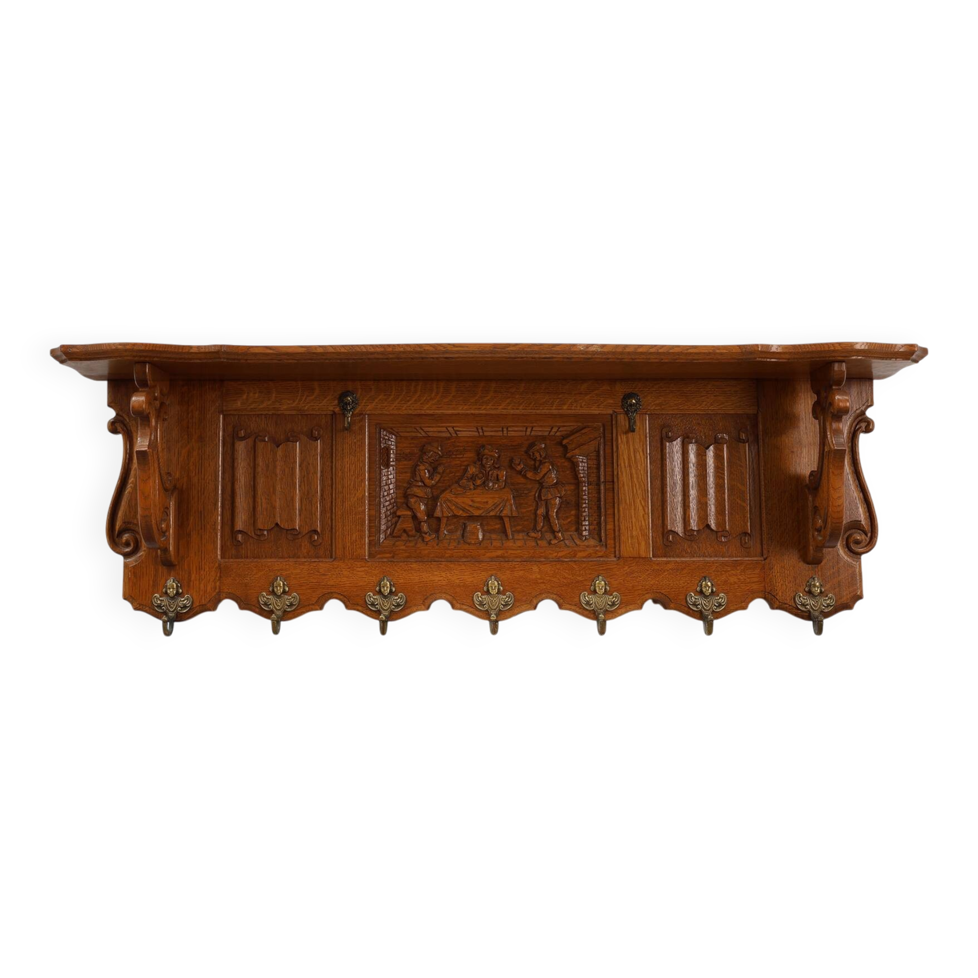 20th century Belgian Oak Coatrack in Baroque Bruegel Style