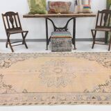 Tapis vintage beige, tapis turc vintage délavé par le soleil, tapis beige