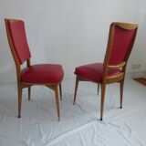 Set of five 50s wooden and red skai chairs